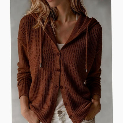 Cardigan Donna con Cappuccio e Tasche Laterali