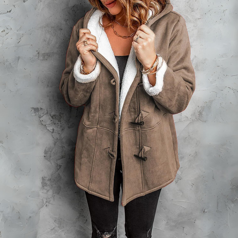 Giacca Donna Effetto Scamosciato Foderata Sherpa con Cappuccio