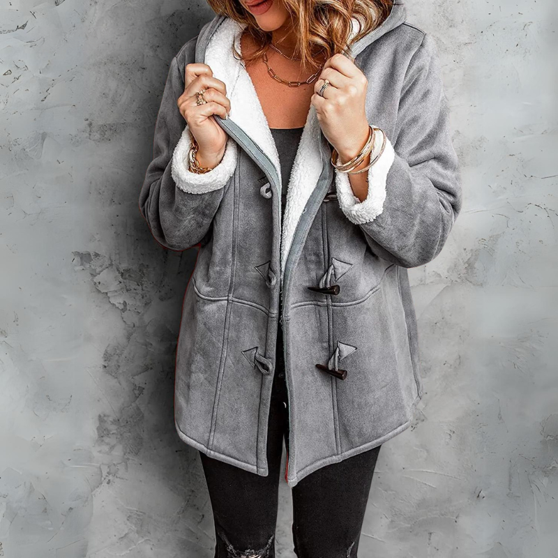 Giacca Donna Effetto Scamosciato Foderata Sherpa con Cappuccio