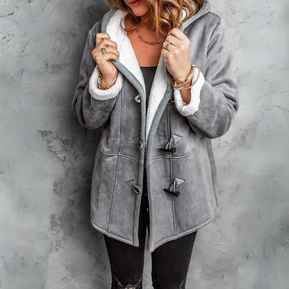 Giacca Donna Effetto Scamosciato Foderata Sherpa con Cappuccio