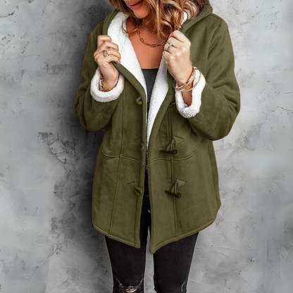 Giacca Donna Effetto Scamosciato Foderata Sherpa con Cappuccio