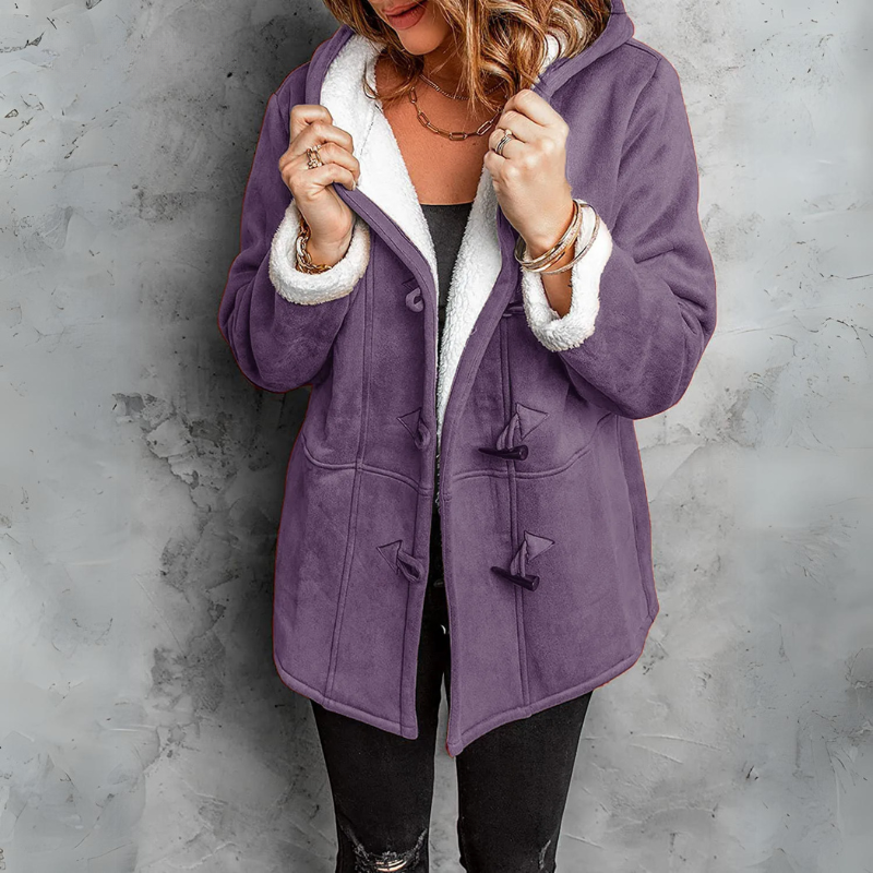 Giacca Donna Effetto Scamosciato Foderata Sherpa con Cappuccio