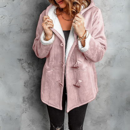 Giacca Donna Effetto Scamosciato Foderata Sherpa con Cappuccio