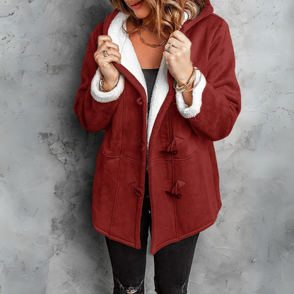 Giacca Donna Effetto Scamosciato Foderata Sherpa con Cappuccio