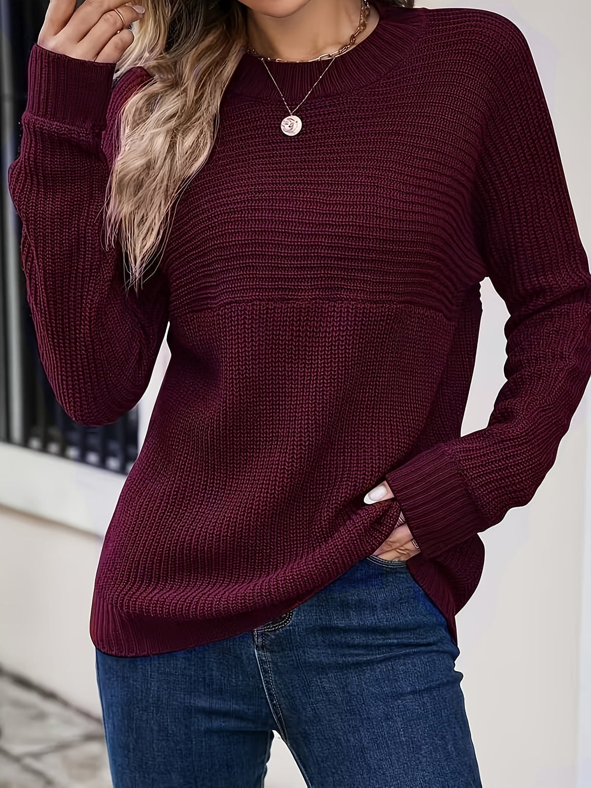 Maglione Donna Oversize Girocollo con Spacchi Laterali