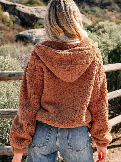 Giacca Teddy Donna con Cappuccio Oversize Marrone