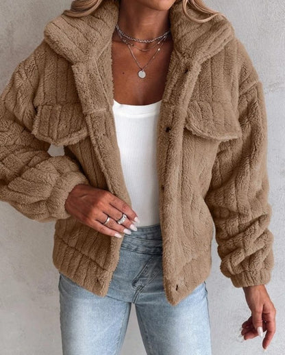 Giacca Teddy Donna Oversize con Tasche al Petto