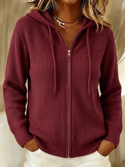 Cardigan Donna con Cappuccio e Zip a Coste