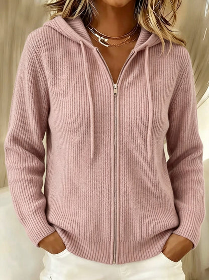 Cardigan Donna con Cappuccio e Zip a Coste