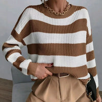 Maglione Donna a Righe Girocollo in Maglia Grossa
