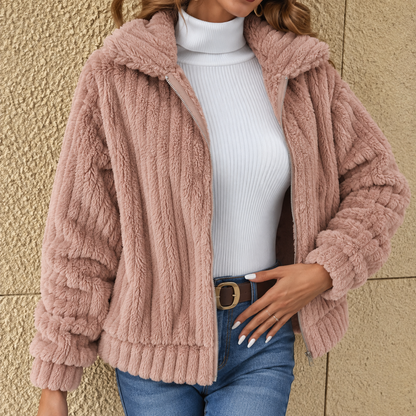 Giacca Teddy Donna a Coste Collo Ampio