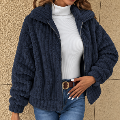 Giacca Teddy Donna a Coste Collo Ampio
