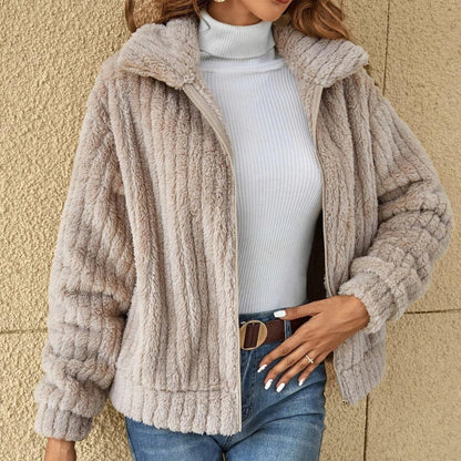 Giacca Teddy Donna a Coste Collo Ampio