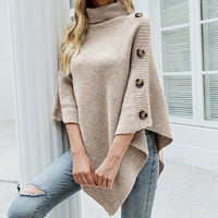 Poncho Donna in Maglia Collo Alto con Bottoni