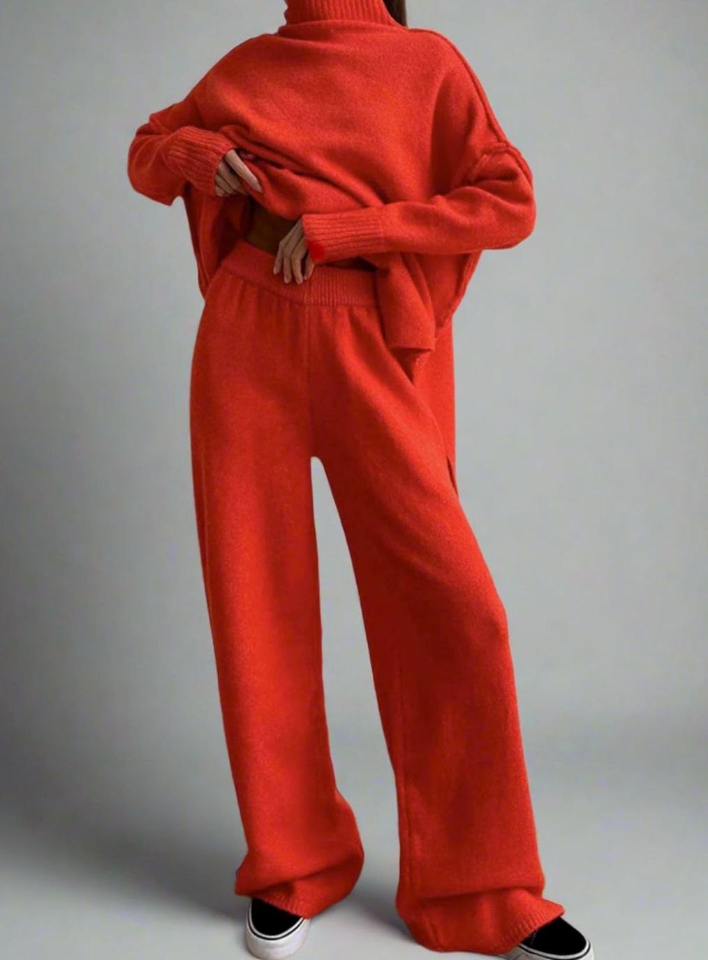 Completo Donna in Maglia Dolcevita e Pantaloni Larghi
