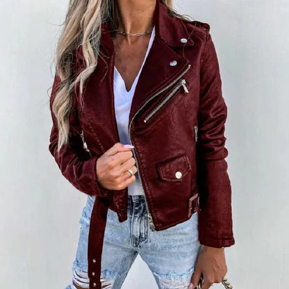 Giacca Biker Donna Corta con Zip Asimmetrica