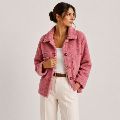 Giacca Camicia Donna Teddy Corta con Tasche