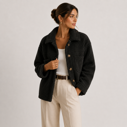 Giacca Camicia Donna Teddy Corta con Tasche