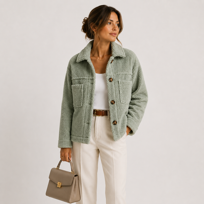 Giacca Camicia Donna Teddy Corta con Tasche