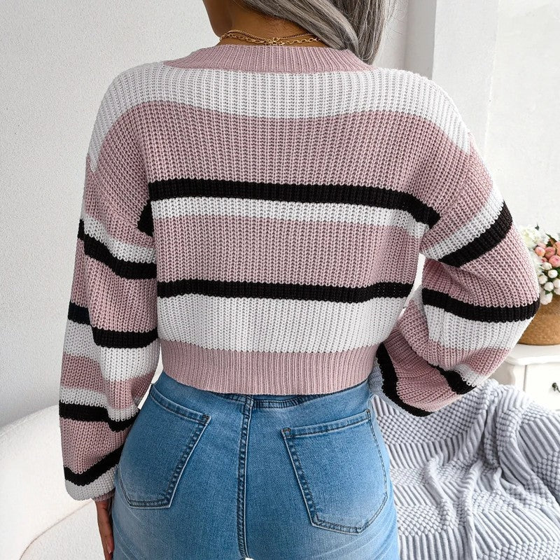 Maglione Corto Donna a Righe Color Block