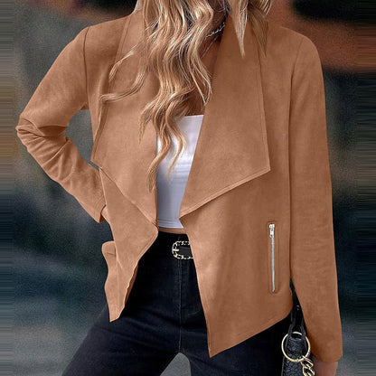 Giacca Corta Donna Effetto Scamosciato con Revers Ampio