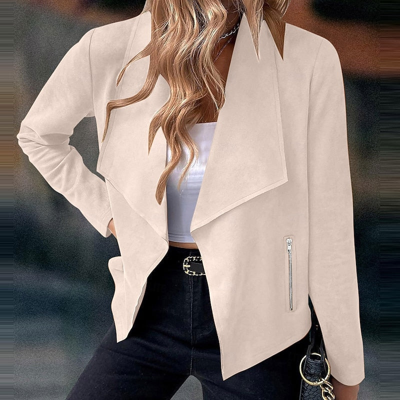 Giacca Corta Donna Effetto Scamosciato con Revers Ampio