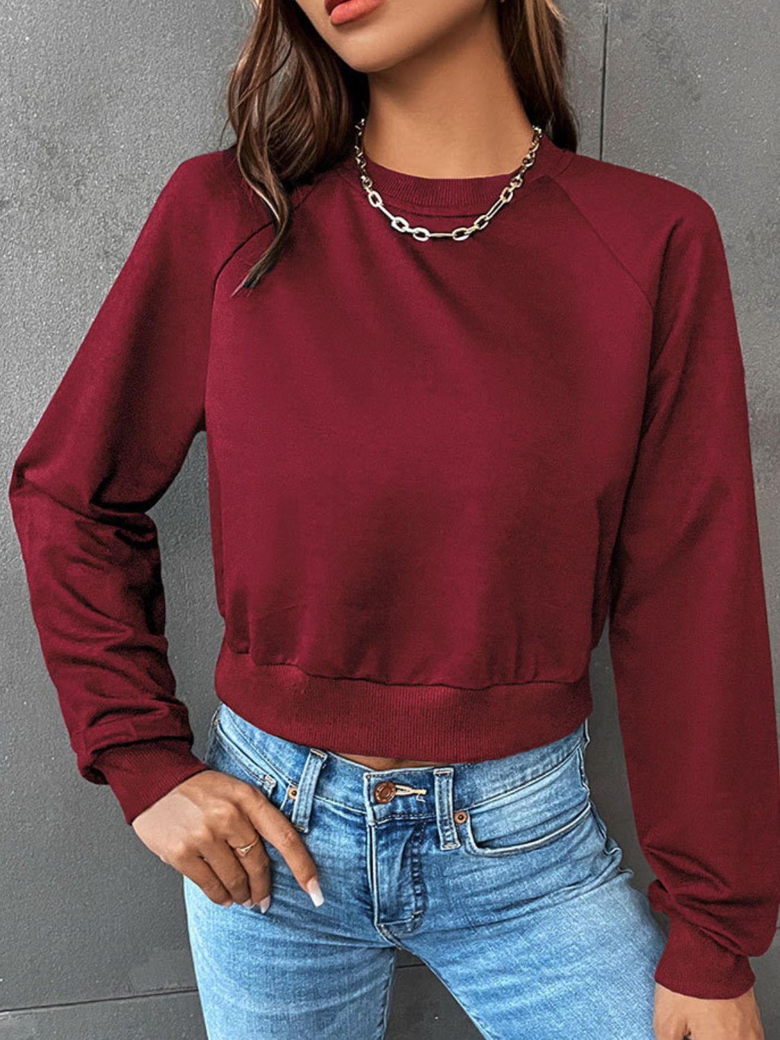 Felpa Corta Donna Girocollo Maniche Raglan