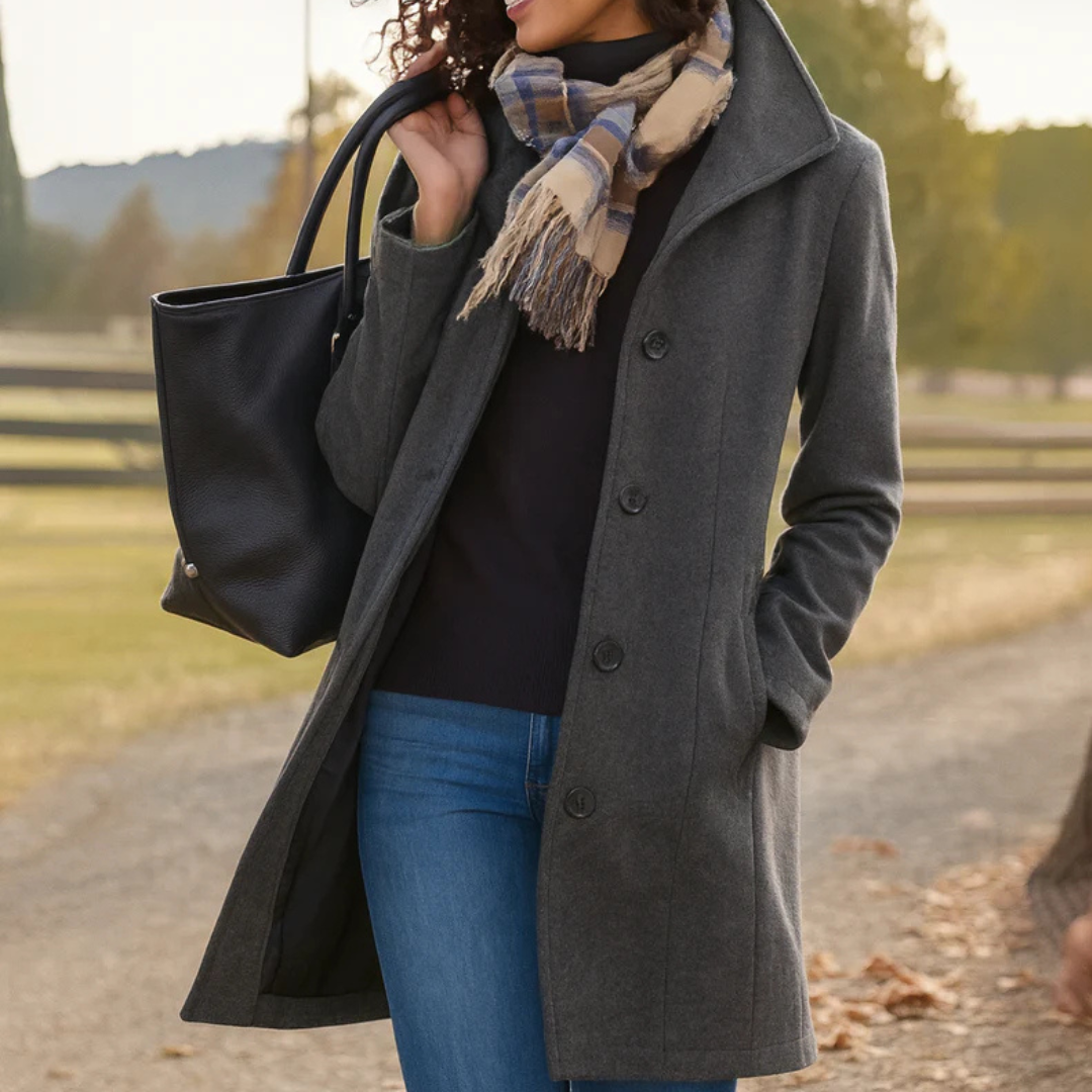 Cappotto Elegante Donna con Collo Alto Abbottonato