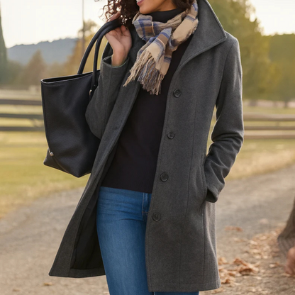 Cappotto Elegante Donna con Collo Alto Abbottonato