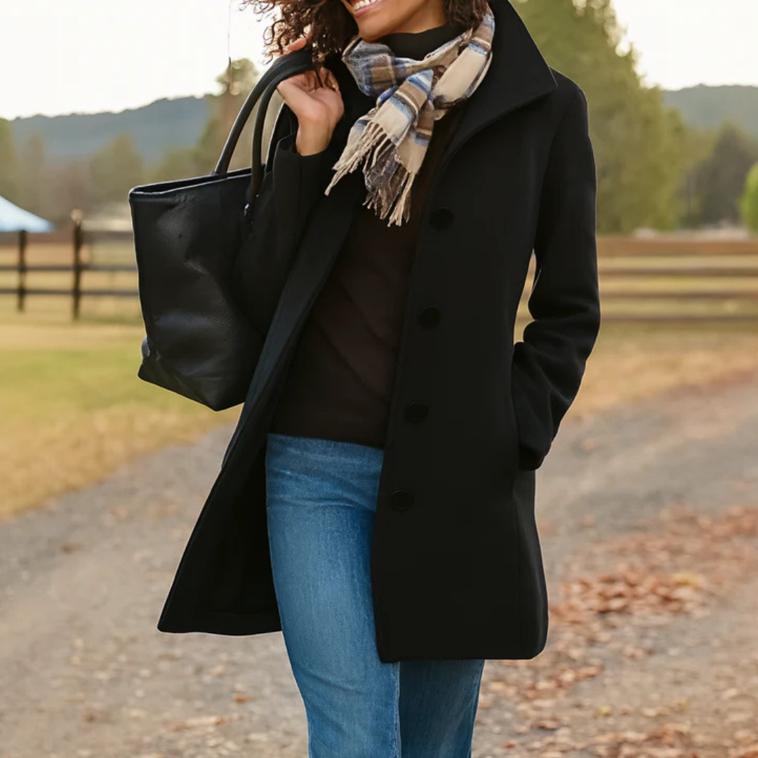 Cappotto Elegante Donna con Collo Alto Abbottonato