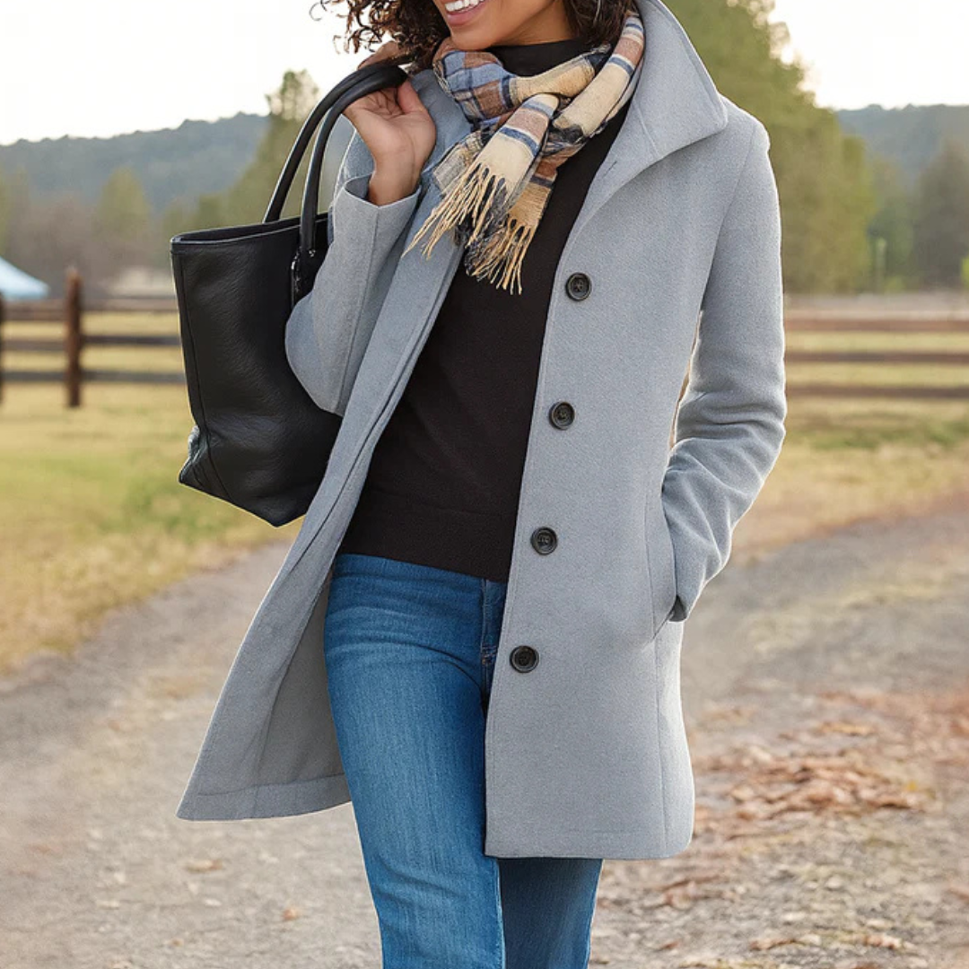 Cappotto Elegante Donna con Collo Alto Abbottonato