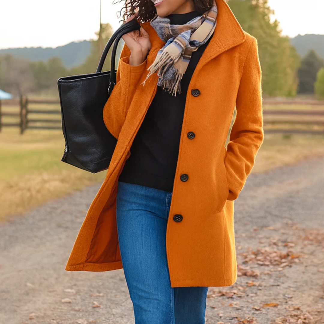 Cappotto Elegante Donna con Collo Alto Abbottonato