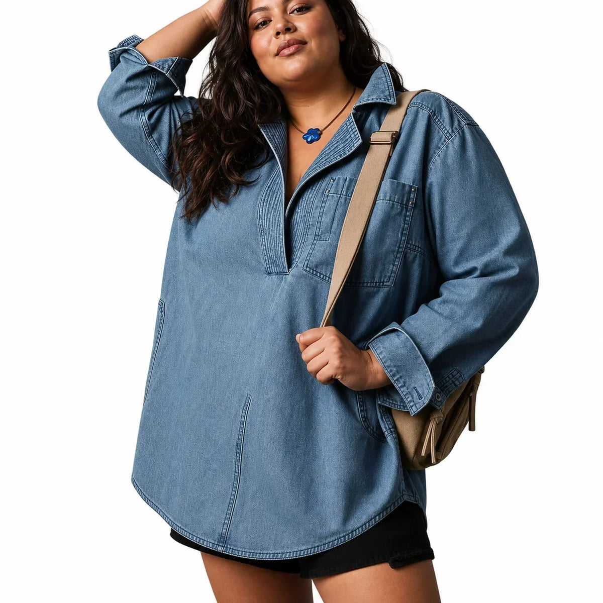 Tunica Donna in Jeans Scollo a V