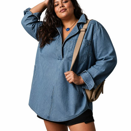 Tunica Donna in Jeans Scollo a V