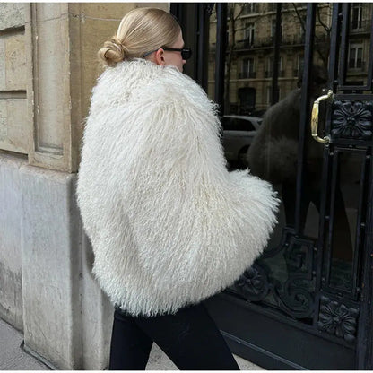 Giacca Donna Pelliccia Ecologica Corta Collo Alto