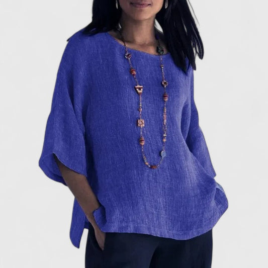 Blusa Donna Cotone Lino Manica Tre Quarti