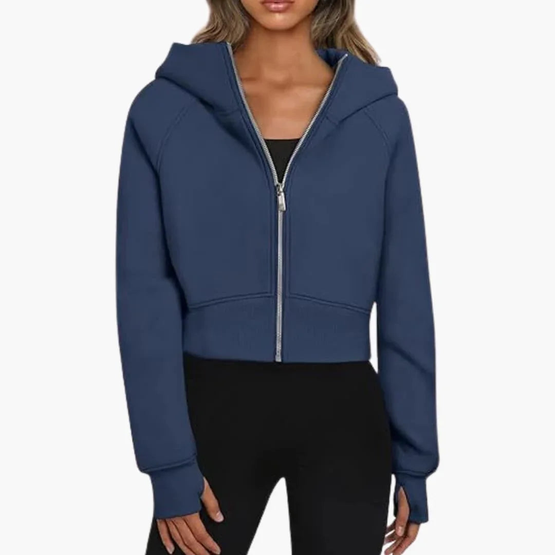 Felpa Donna Corto Casual Con Cappuccio Zip