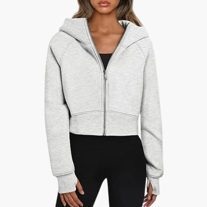 Felpa Donna Corto Casual Con Cappuccio Zip