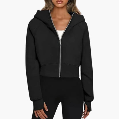 Felpa Donna Corto Casual Con Cappuccio Zip