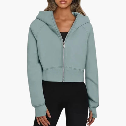 Felpa Donna Corto Casual Con Cappuccio Zip