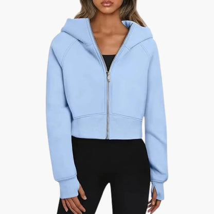Felpa Donna Corto Casual Con Cappuccio Zip