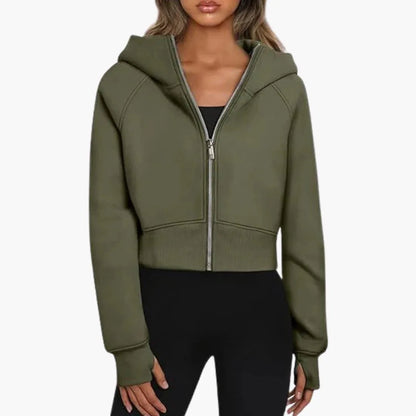 Felpa Donna Corto Casual Con Cappuccio Zip