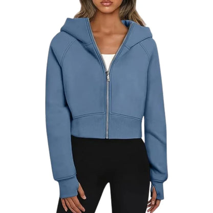 Felpa Donna Corto Casual Con Cappuccio Zip