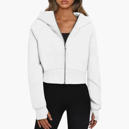 Felpa Donna Corto Casual Con Cappuccio Zip