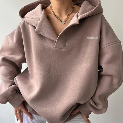 Felpa Donna Oversize Nera con Cappuccio Casual