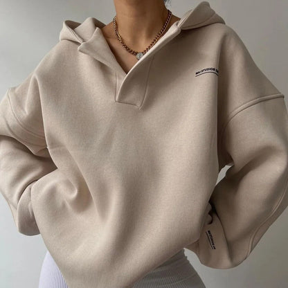 Felpa Donna Oversize Nera con Cappuccio Casual
