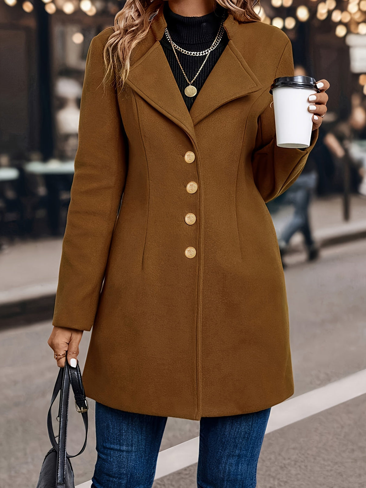 Cappotto Sciancrato Donna con Bottoni Dorati