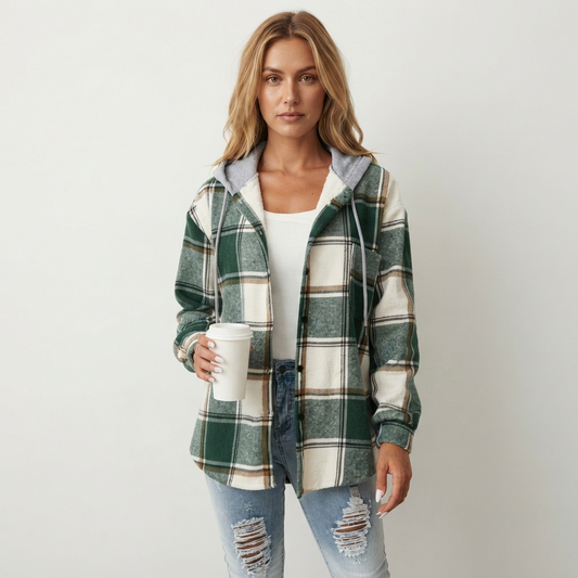 Giacca Invernale Donna con Cappuccio in Flanella Scozzese
