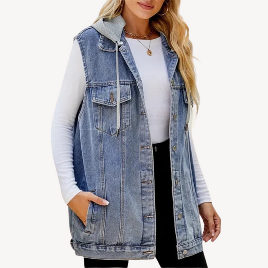 Gilet Donna Denim Casual con Cappuccio Ample Fit