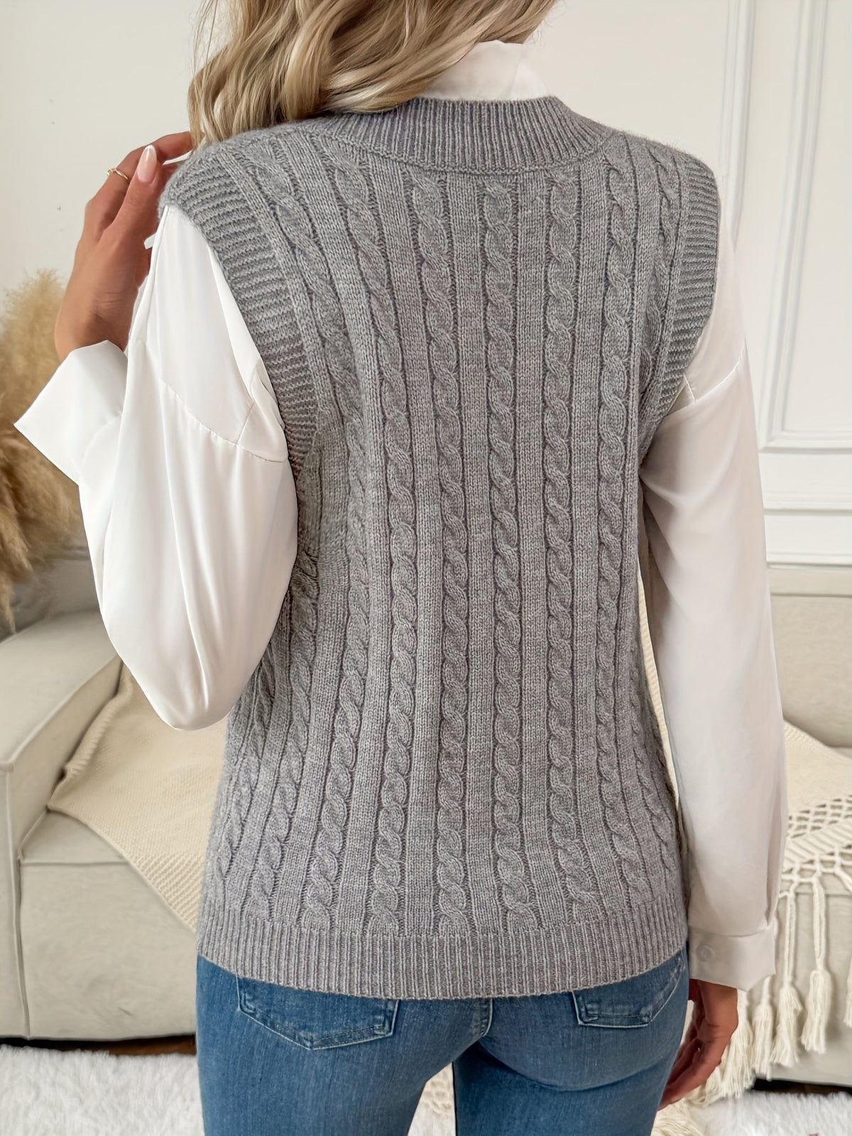 Gilet in Maglia Donna a Trecce Scollo V